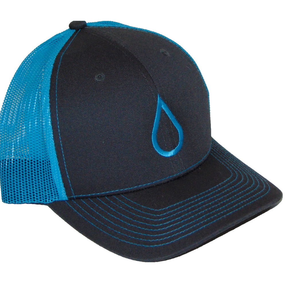 Fahrenheit F210 Charcoal Neon Blue Trucker Snapback Hat Water Drop Embroidered